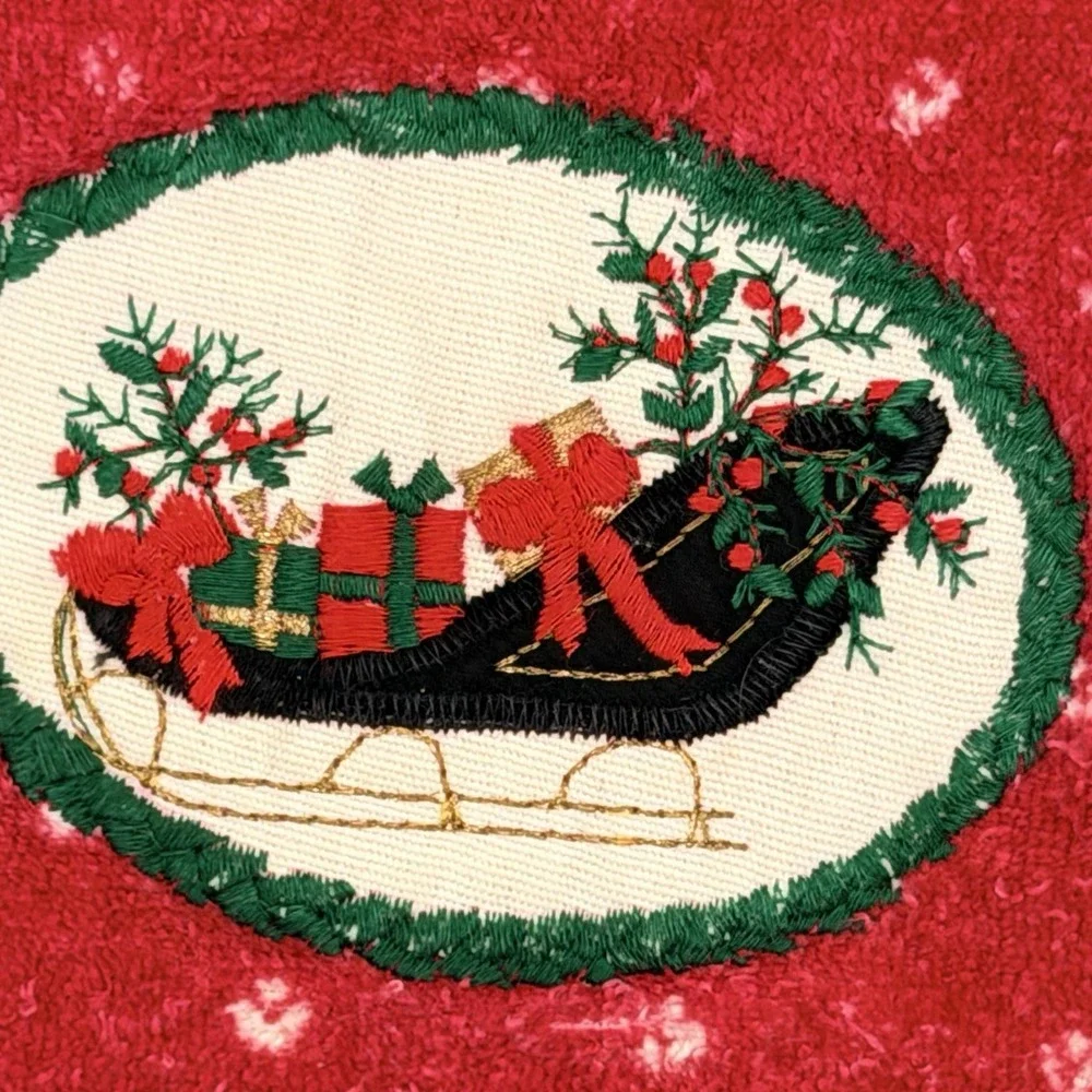 VTG Christmas Hanging Kitchen‎ Towel Quilted Top Embroidered Sleigh Decor A
